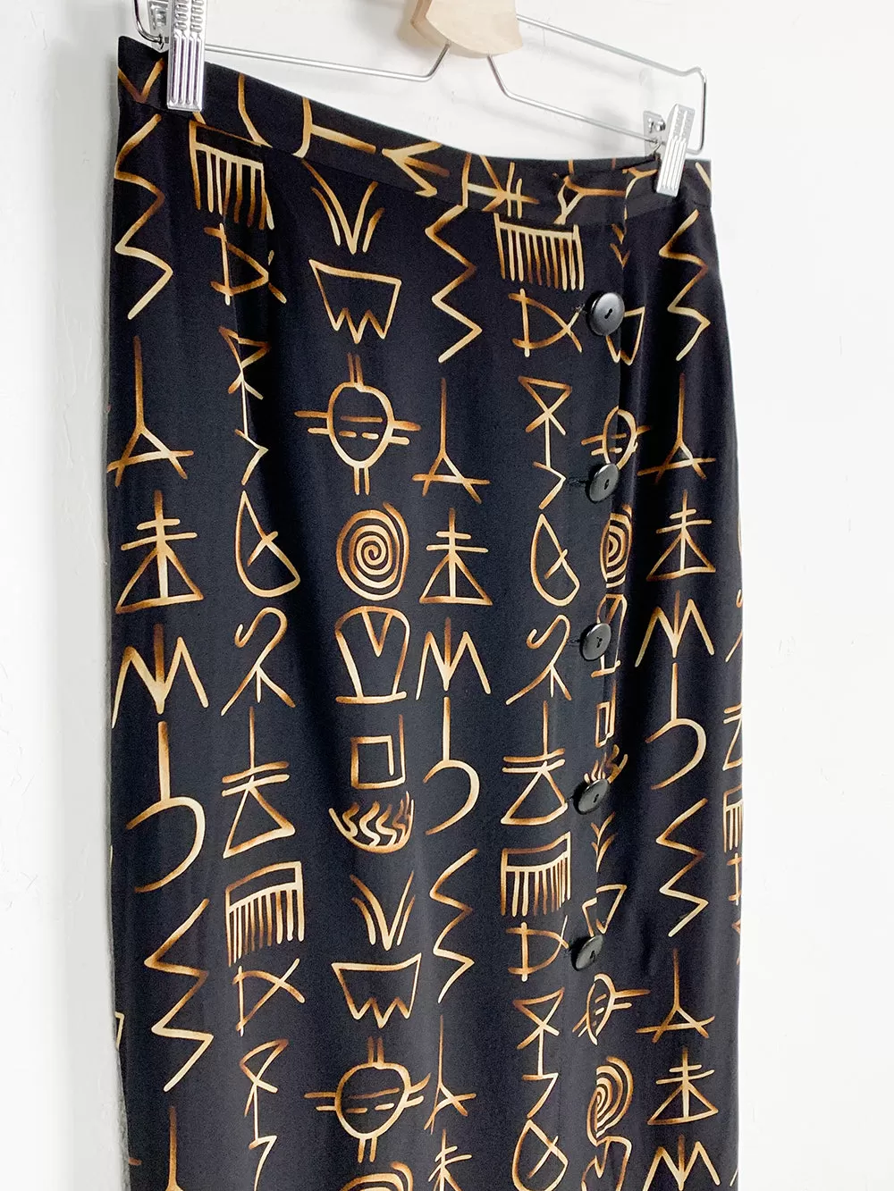 LAET Black Secret Symbol Button Up Silk Skirt