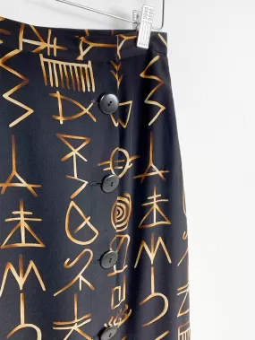 LAET Black Secret Symbol Button Up Silk Skirt