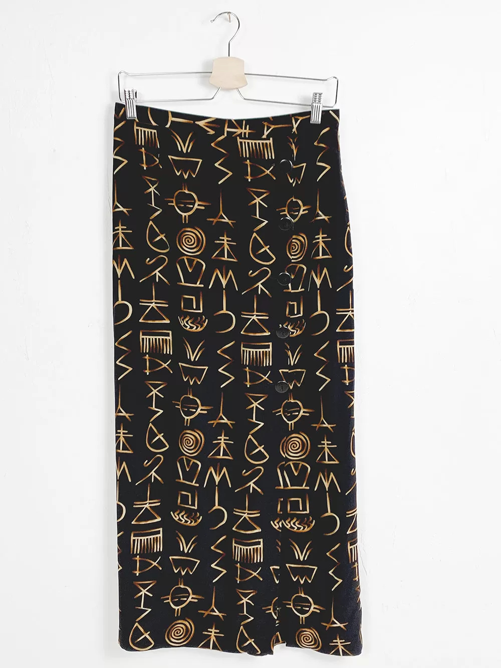 LAET Black Secret Symbol Button Up Silk Skirt