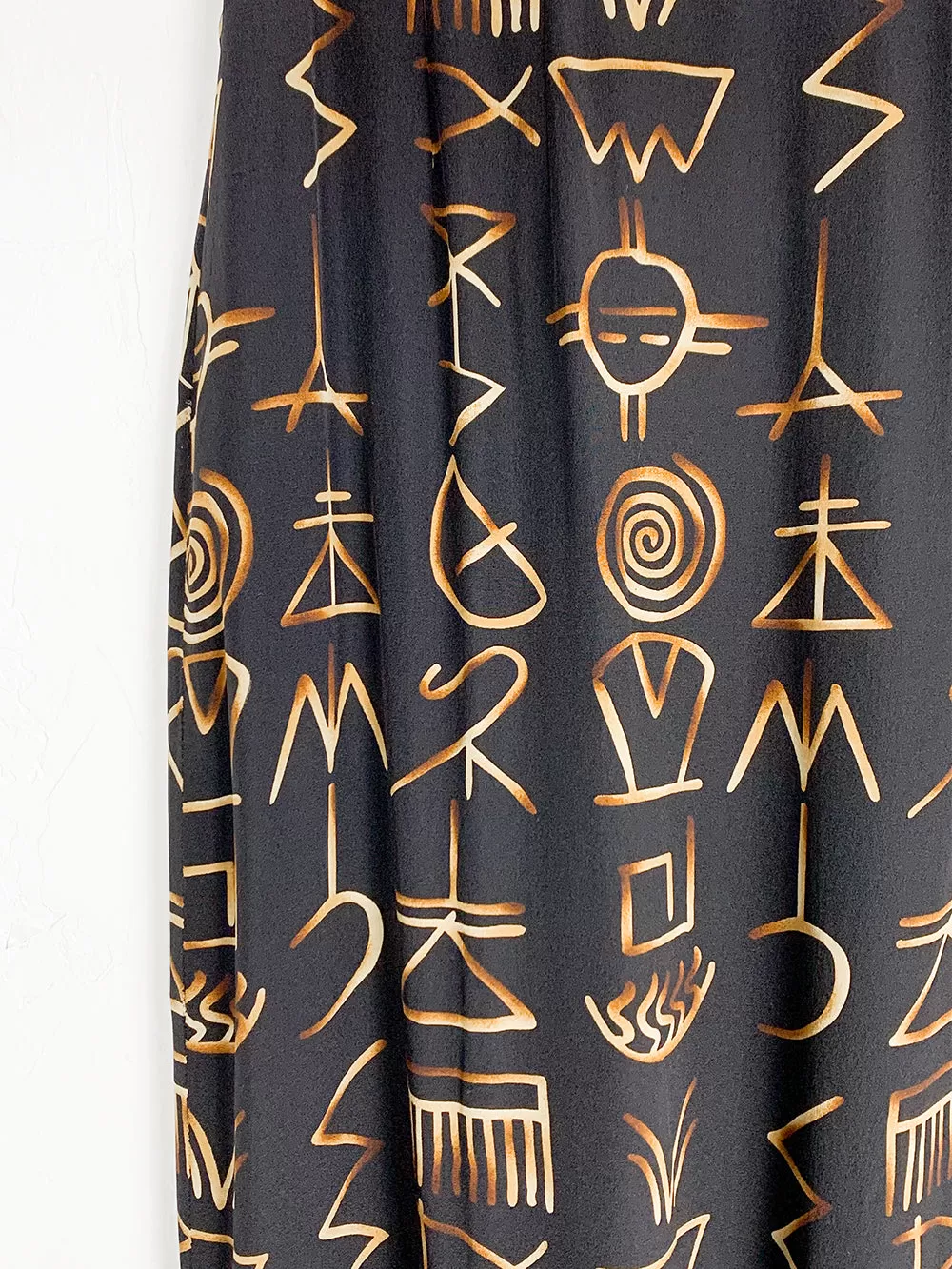 LAET Black Secret Symbol Button Up Silk Skirt