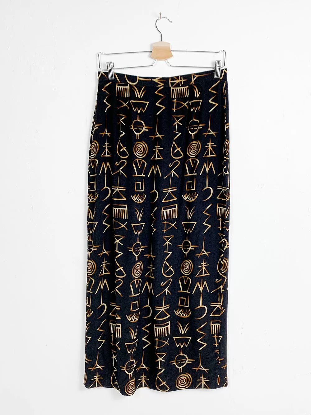 LAET Black Secret Symbol Button Up Silk Skirt