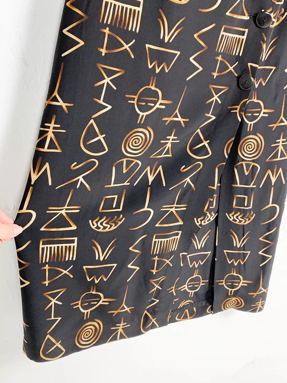 LAET Black Secret Symbol Button Up Silk Skirt