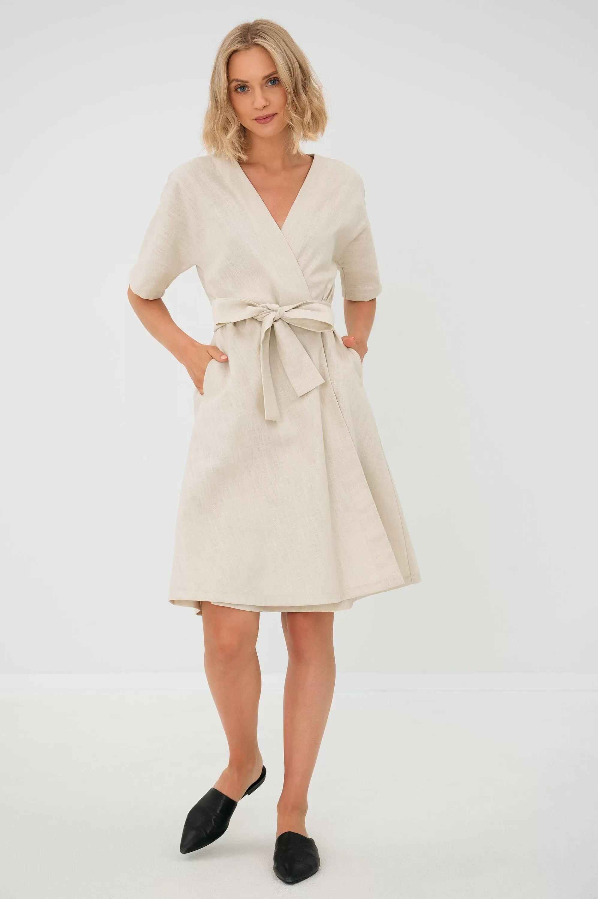 LeMuse Linen dress CHLOE with pockets, Gray, M