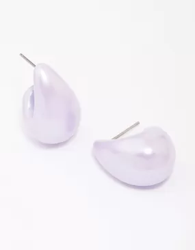 Lilac Iridescent Droplet Teardrop Huggie Hoop Earrings