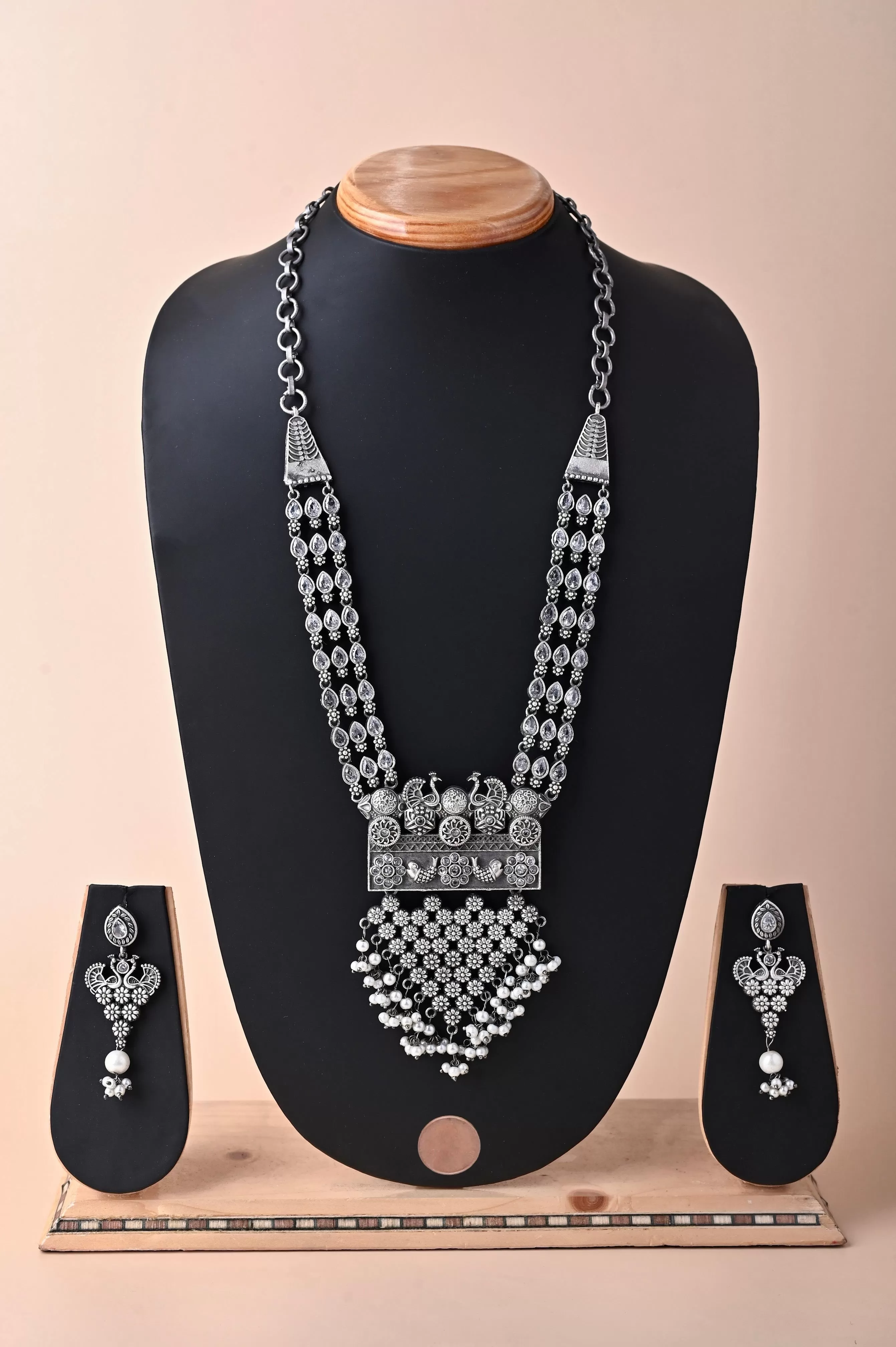 Long Sitahar Style Necklace Set with Monalisa Stone Work