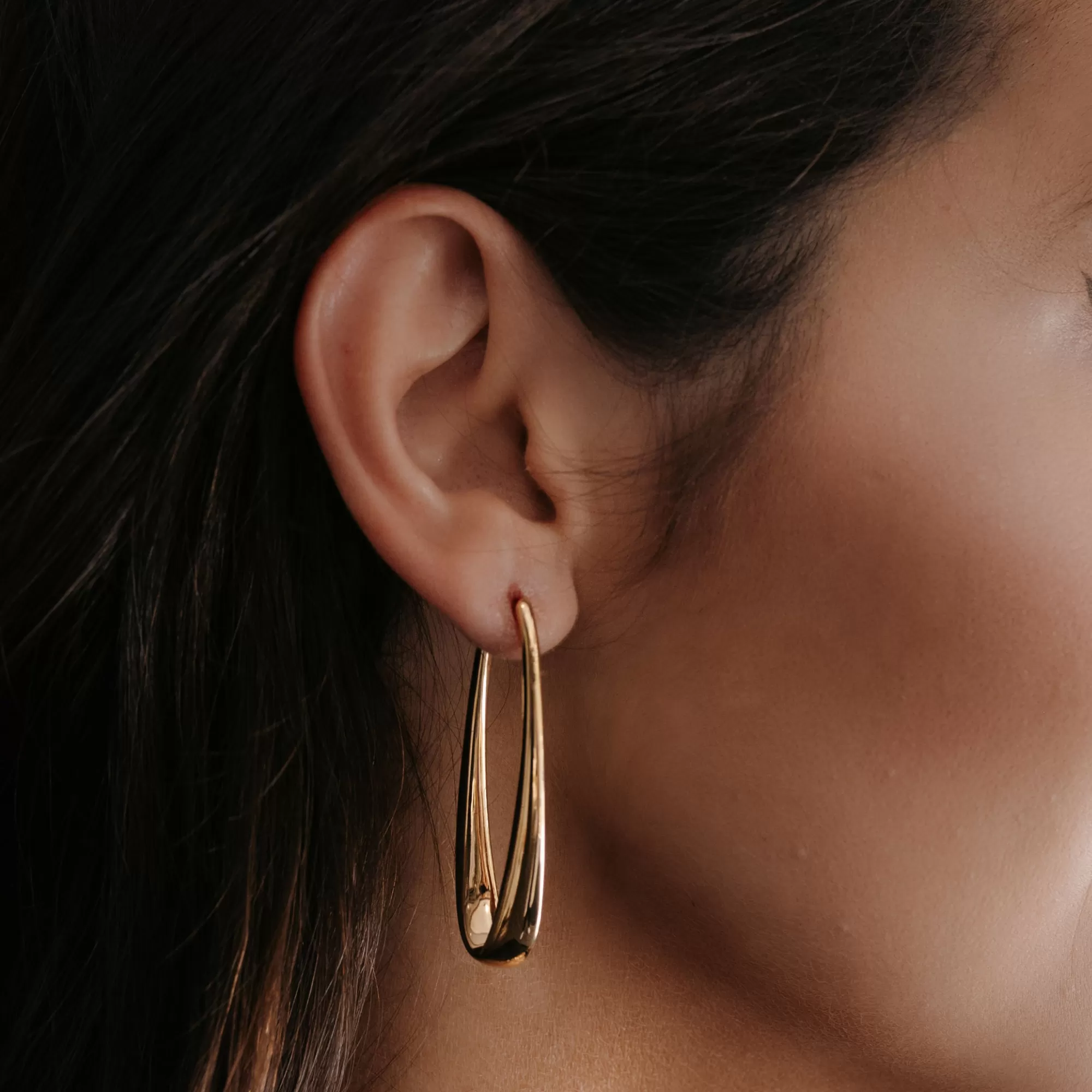 Long Tapered Oval Hoop Earrings