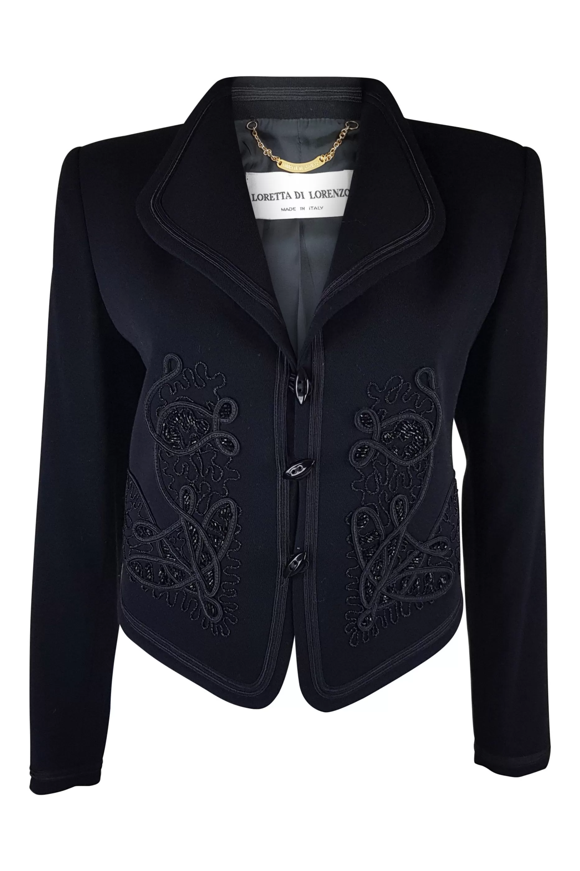 LORETTA DI LORENZO Black Embroidered Wool Jacket (IT 40)