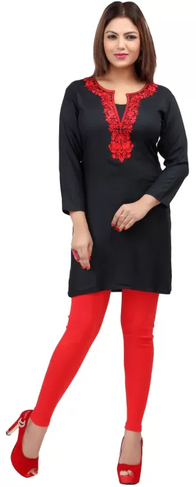 Maple Clothing India Women's Tunic Top Embroidered Kurti (Black/Red)