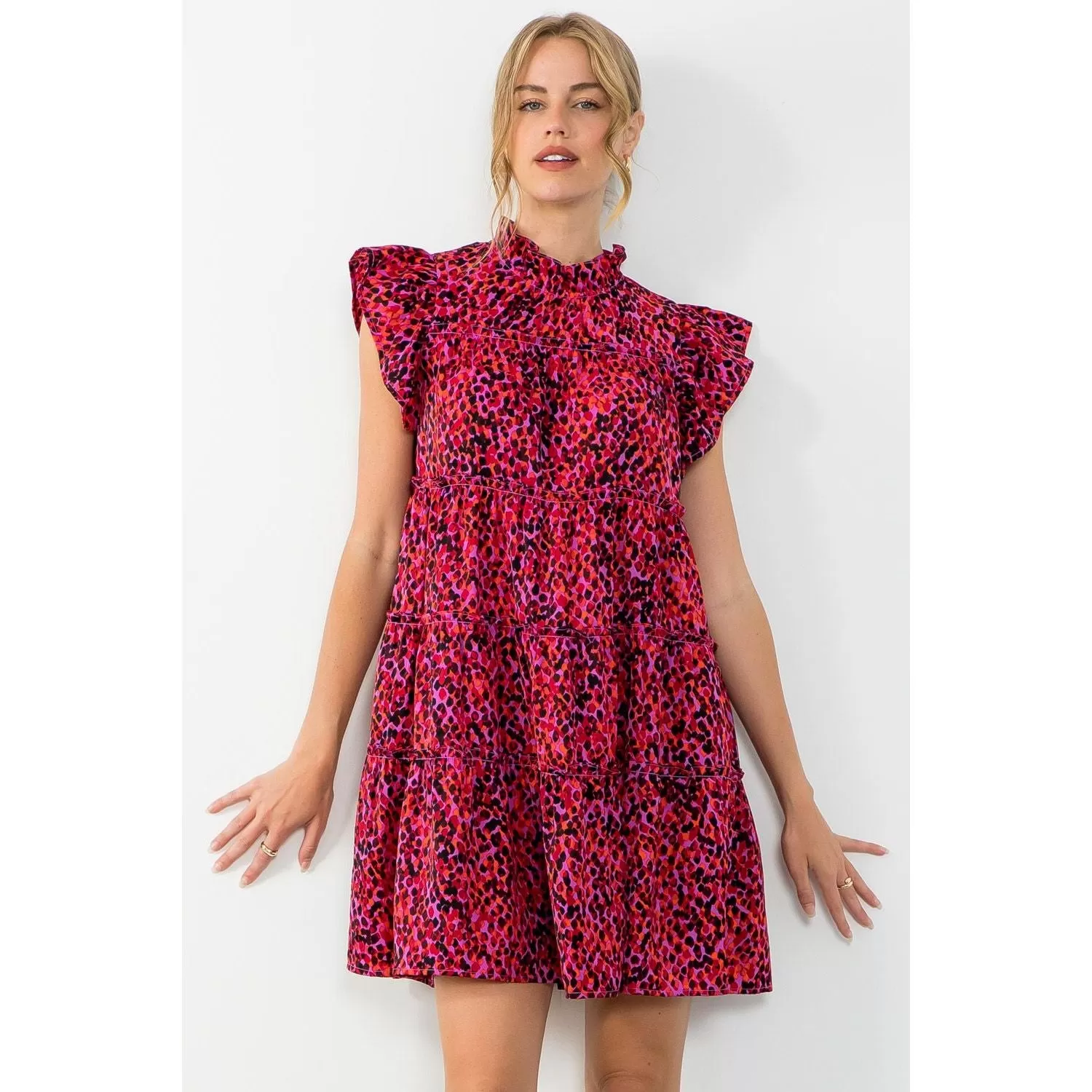 Maria Flutter Sleeve Tiered Print THML Dress-SALE