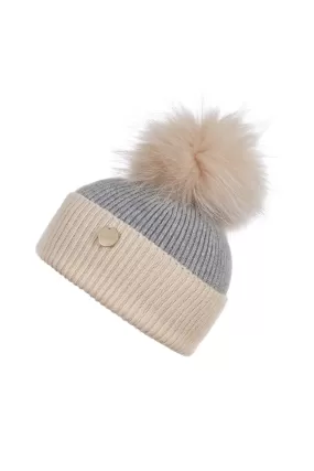 Mini Angora Beige and Whisper Grey Pom Pom Hat