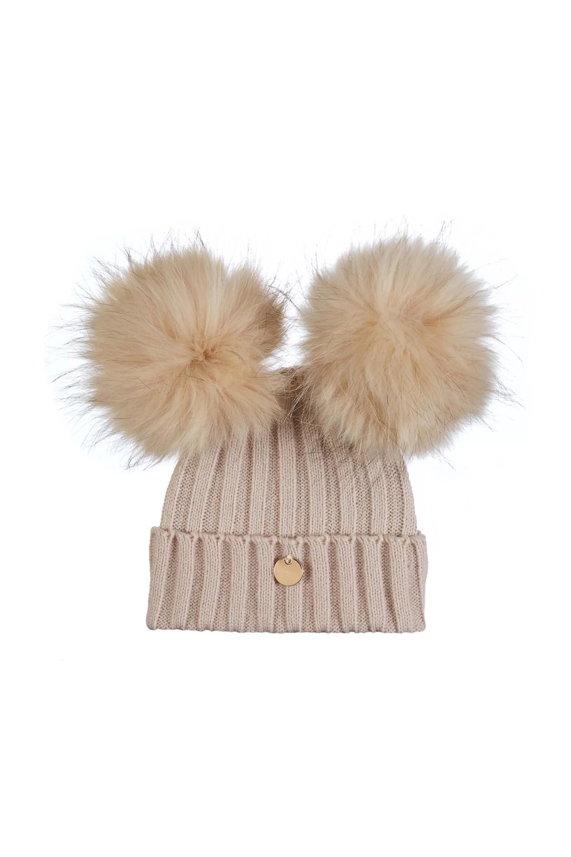 Mini Double Beige Pom Pom Hat