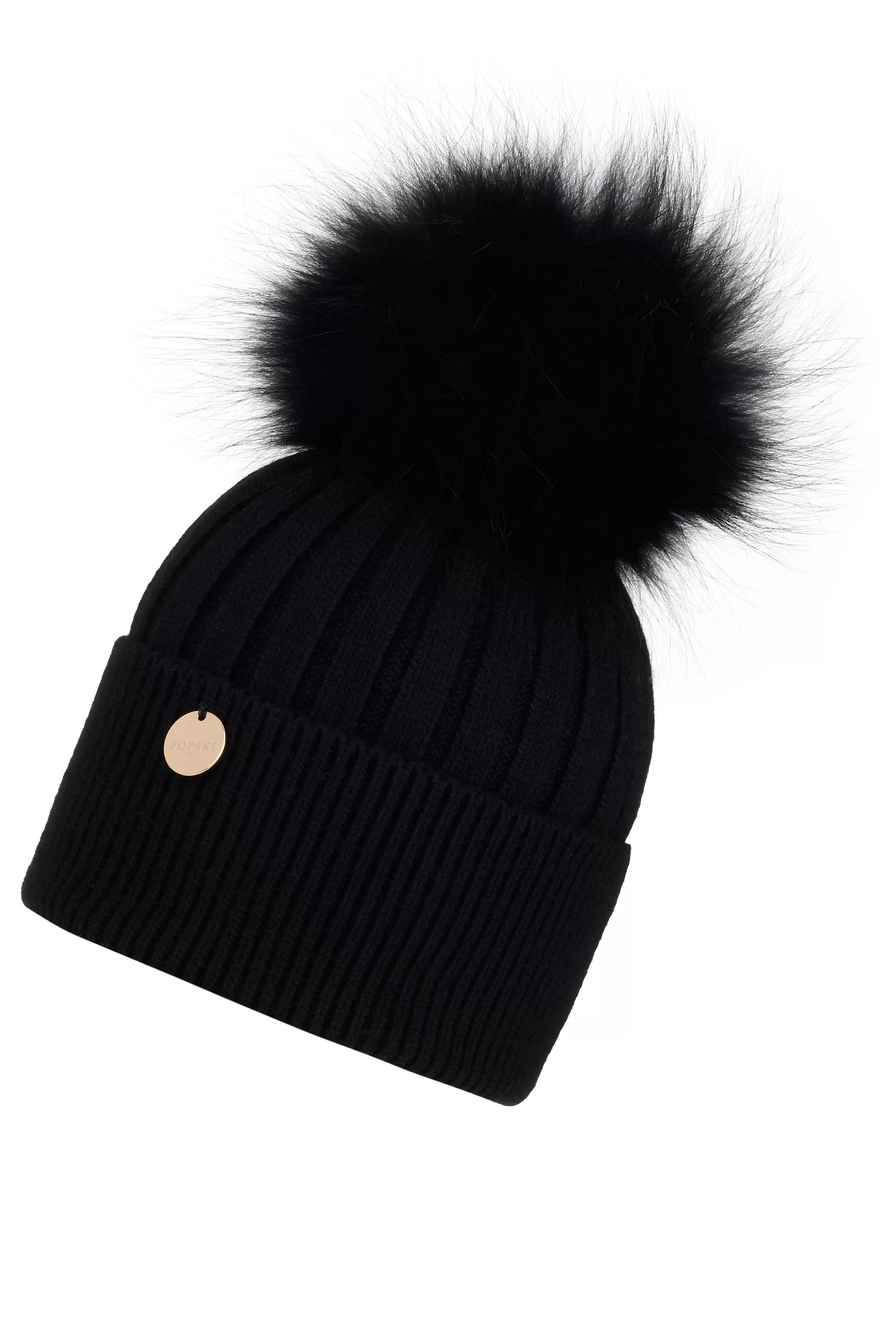 Mini Popski Angora Black Pom Pom Hat (Toddler)