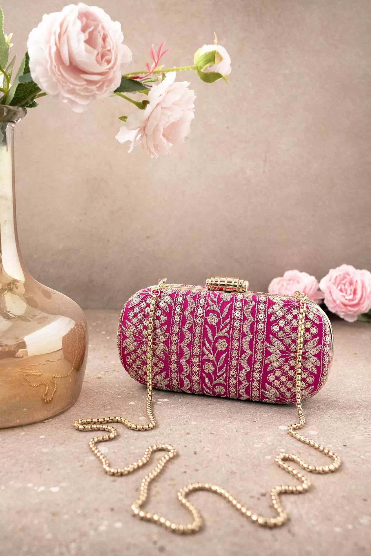 Mirai Embroidered Clutch - Pink