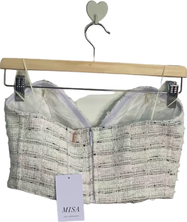 MISA White Check Tweed Strapless Top UK 6