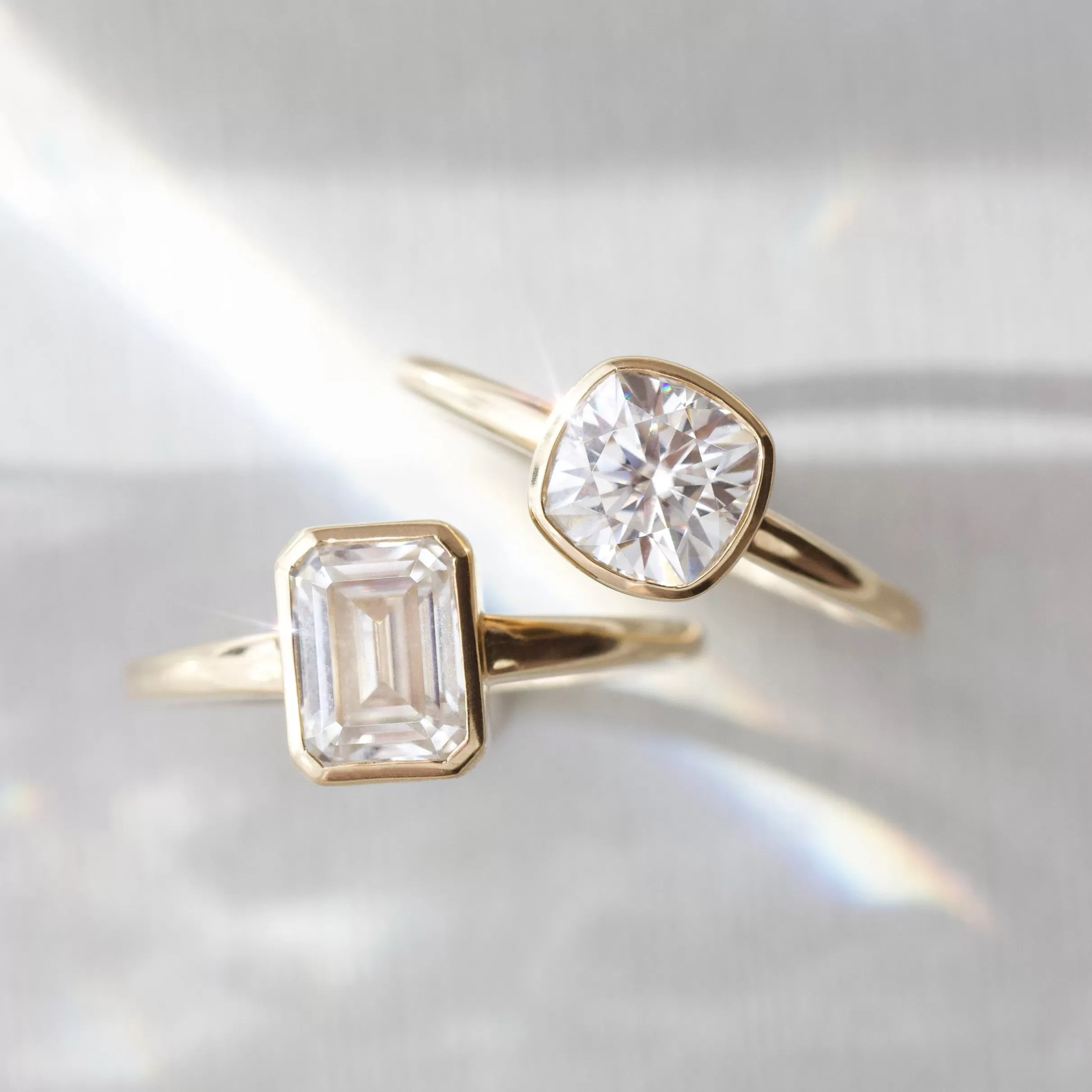 Moissanite Cushion Cut Bezel Set Ring