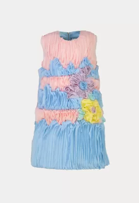 Multi Floral Pattern Sleeveless Frayed Dress