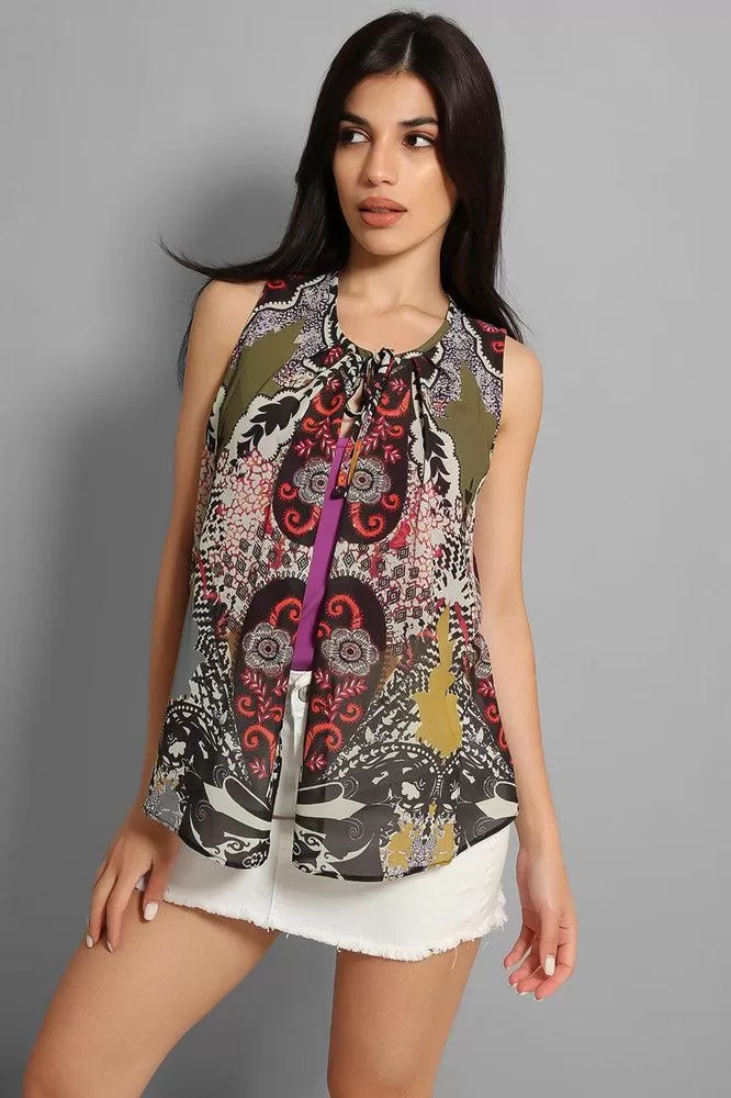 Multicolour Paisley Print 2-in-1 Overlay Top