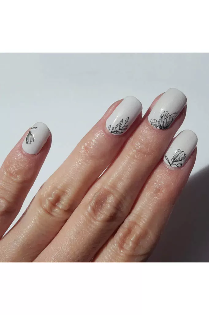 Nail Stickers - Monochrome Floral Lines (Adult)