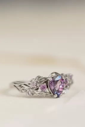 Natural bicolor purple sapphire nature inspired white gold engagement ring / Japanese Maple