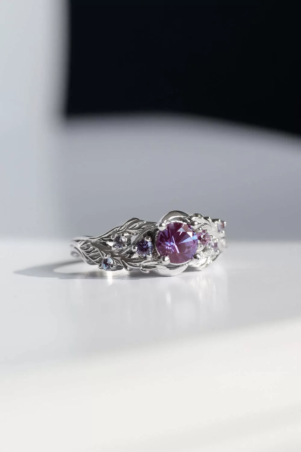 Nature inspired alexandrite engagement ring / Japanese Maple