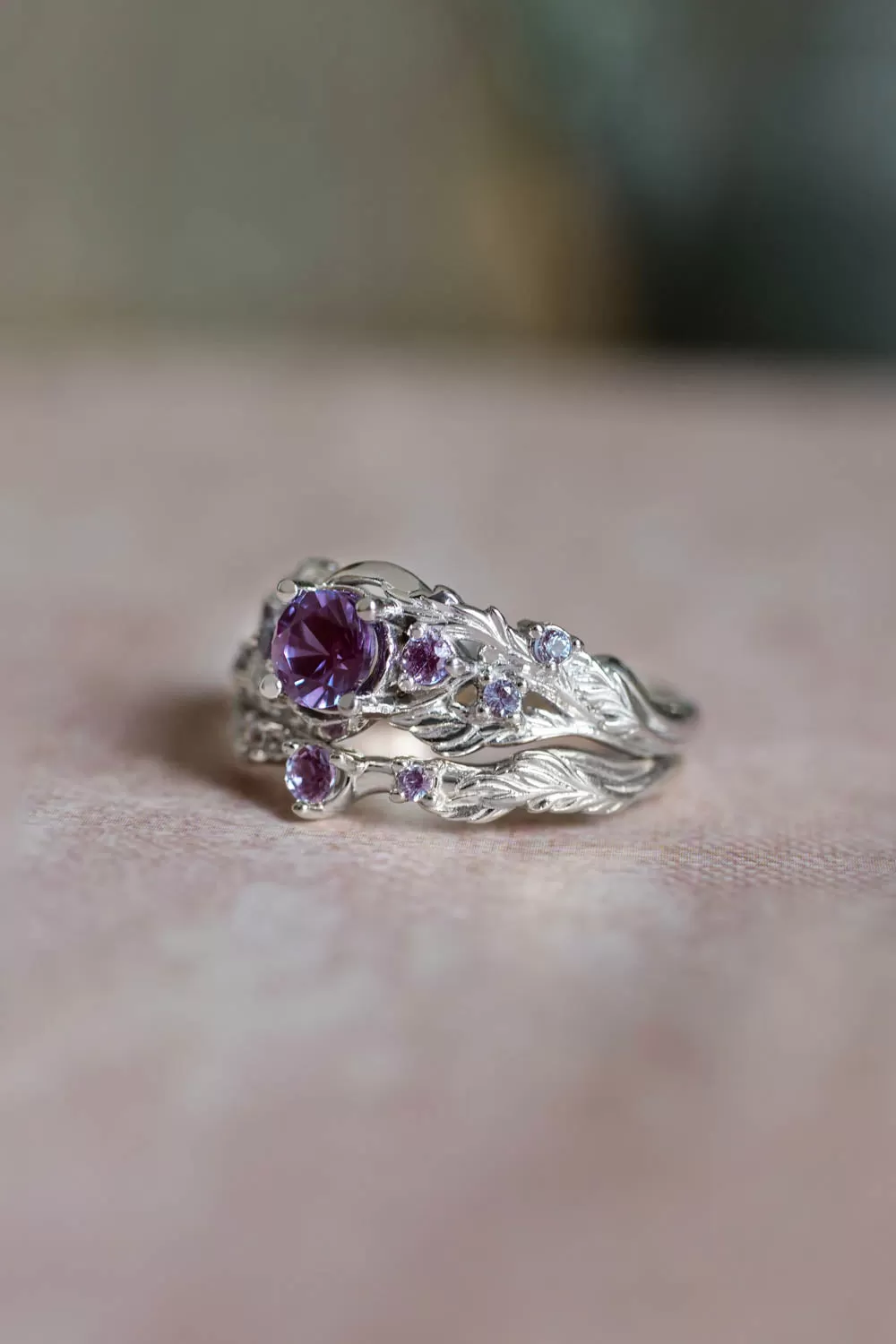 Nature inspired alexandrite engagement ring / Japanese Maple