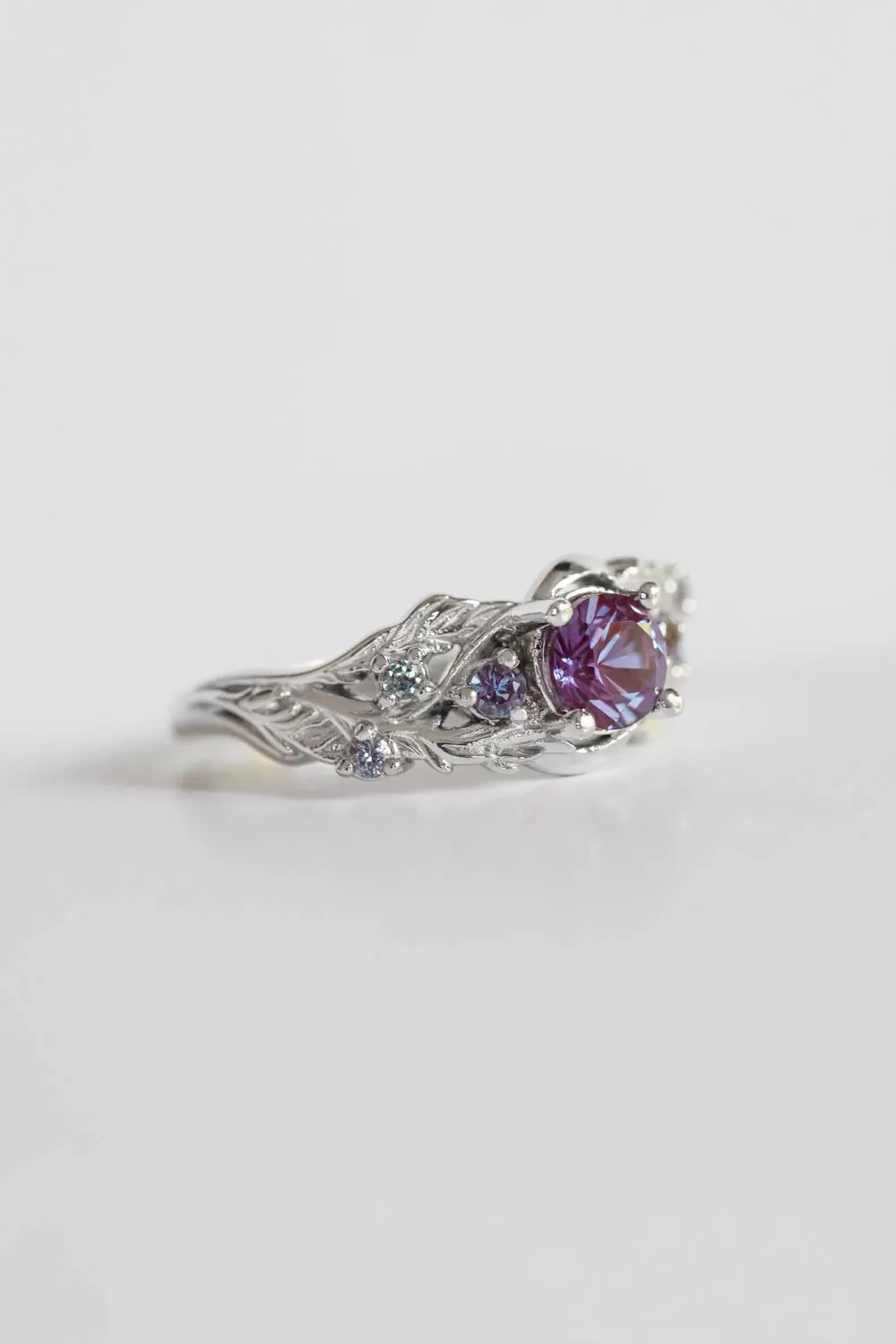 Nature inspired alexandrite engagement ring / Japanese Maple