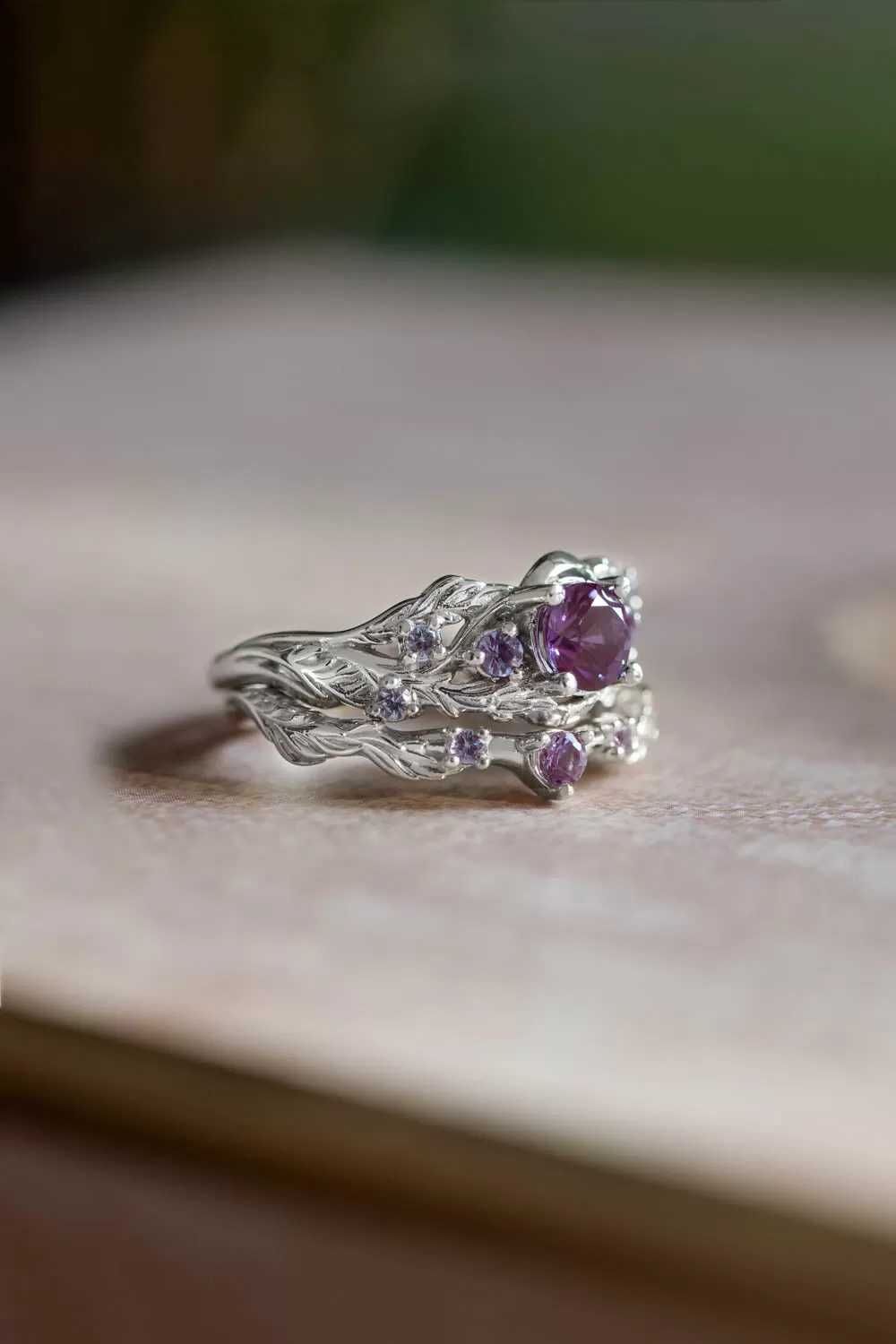 Nature inspired alexandrite engagement ring / Japanese Maple