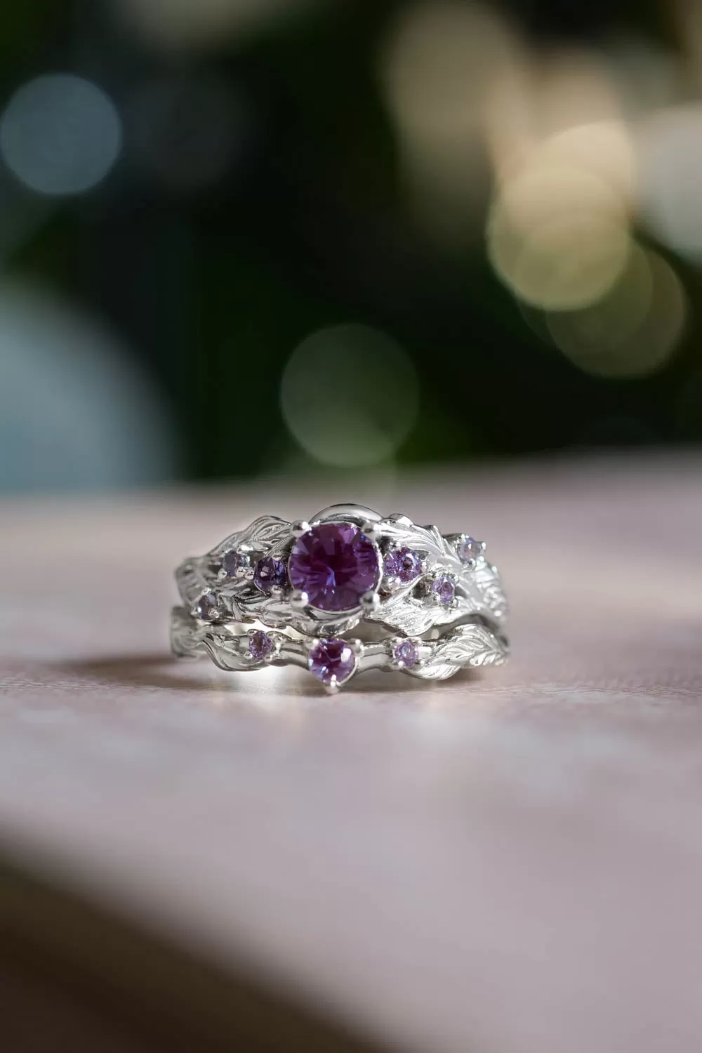 Nature inspired alexandrite engagement ring / Japanese Maple