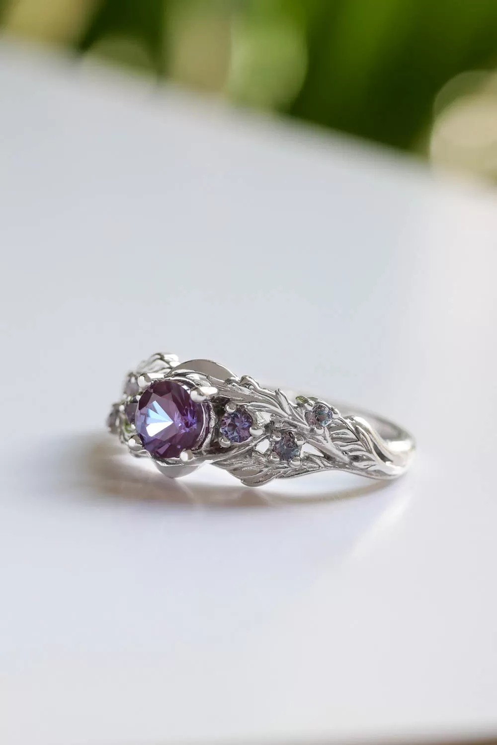 Nature inspired alexandrite engagement ring / Japanese Maple