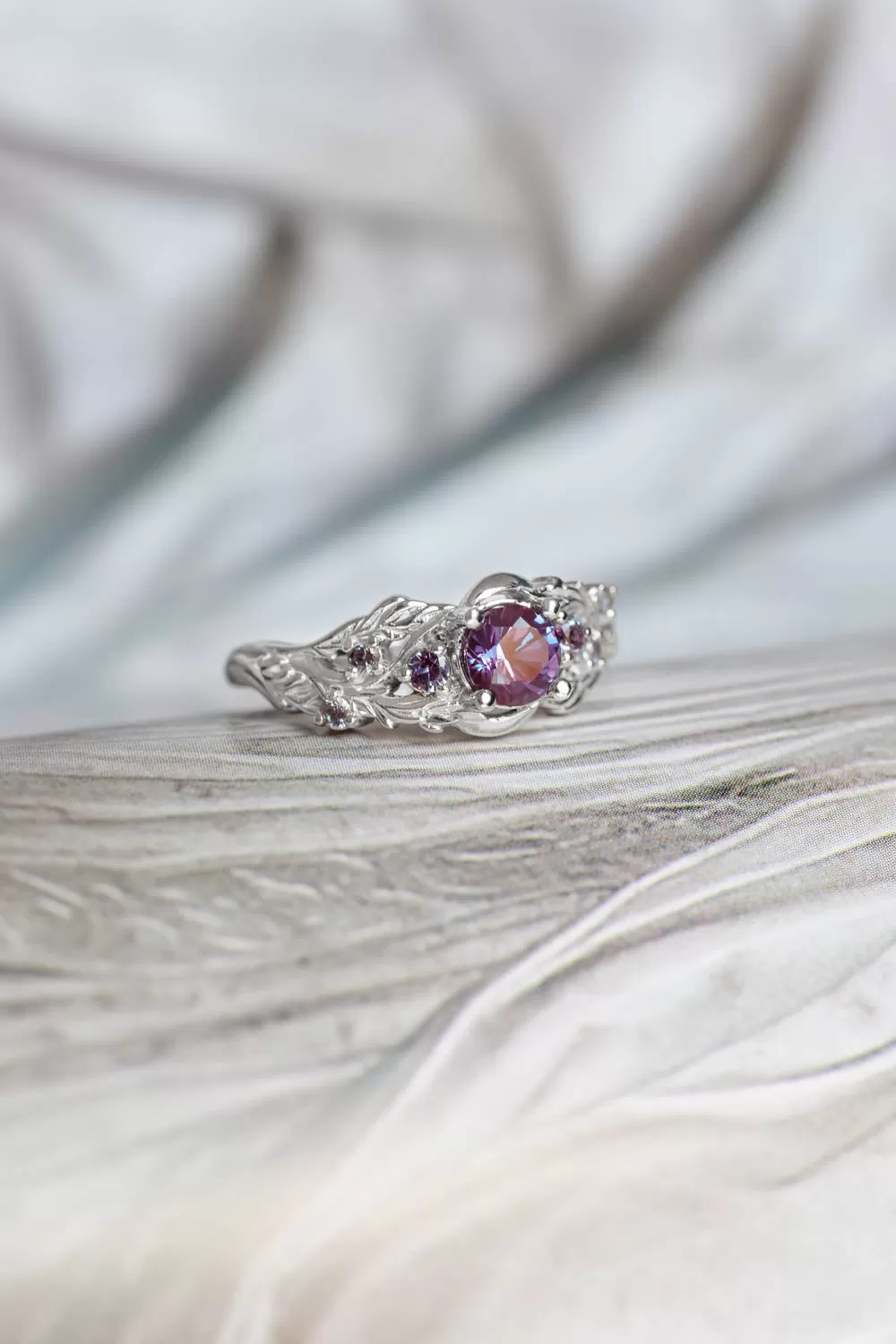 Nature inspired alexandrite engagement ring / Japanese Maple