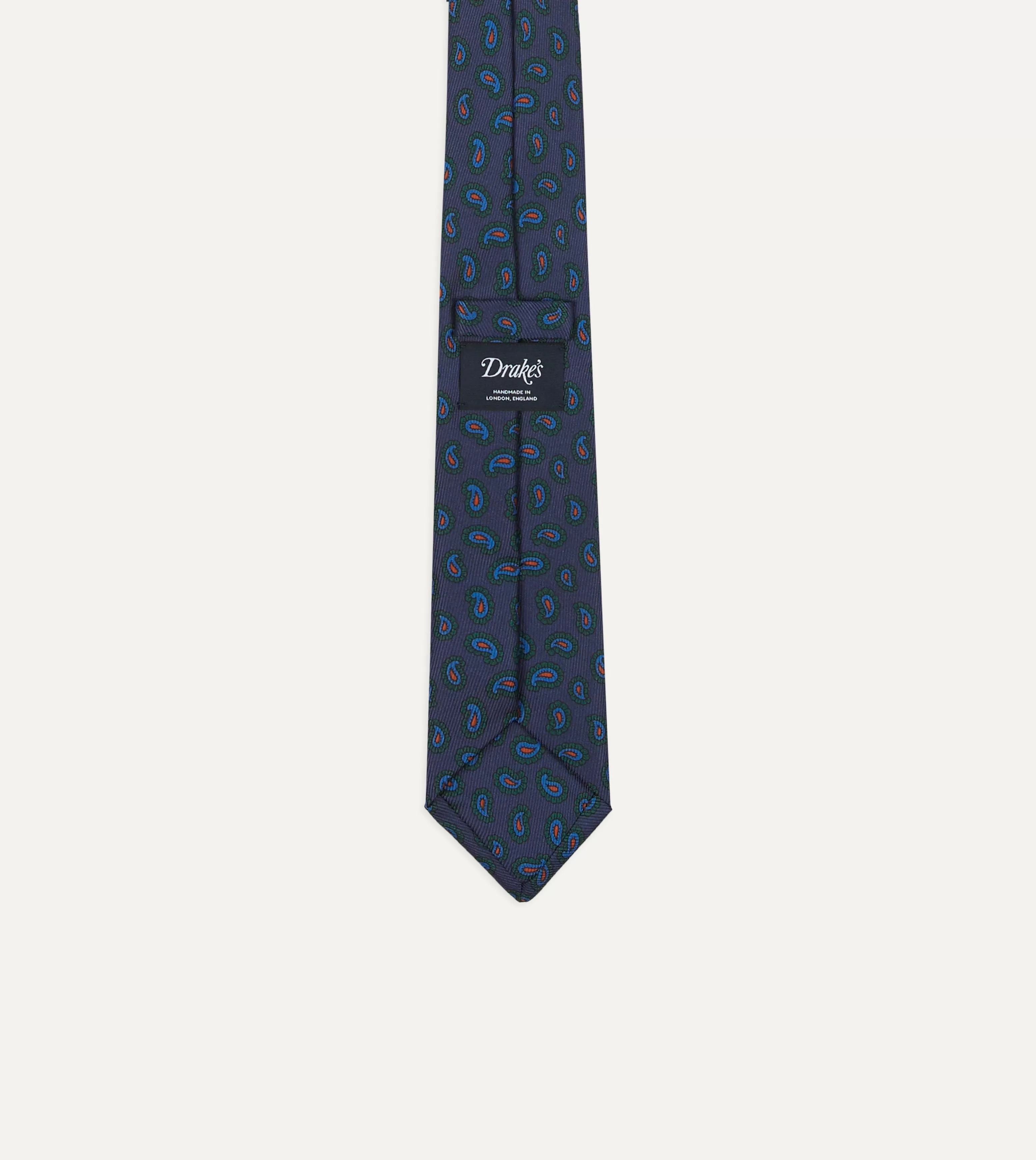 Navy and Green Paisley Leaf Print Silk Tipped Tie