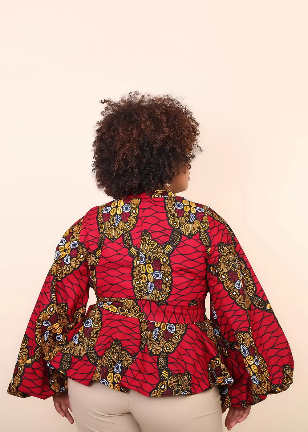 NOEMI African Print Women's Blouse (Puff Sleeve Peplum)