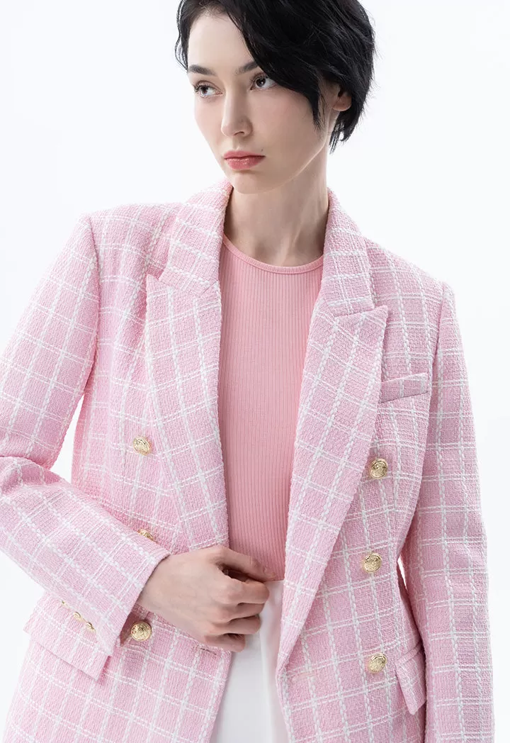 Notched Tweed Long Sleeve Blazer