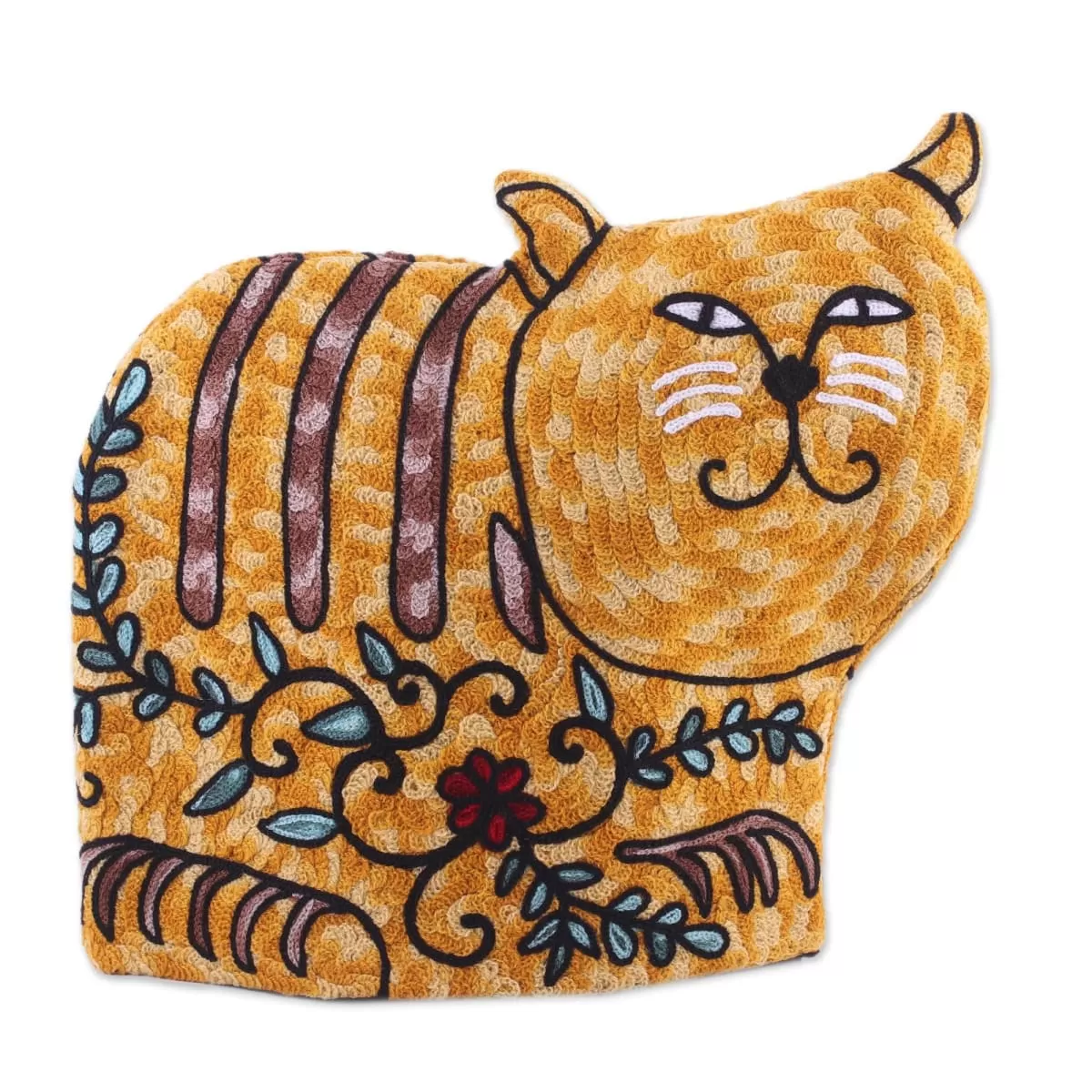 Novica Delightful Cat In Yellow Wool Tea Cozy