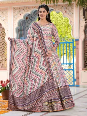 Odette Multicolor Silk Stitched Gown with Dupatta For Women