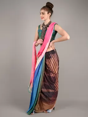 Odette Women Multicolor Silk Crepe Digital Print Saree With Unstitched Blouse