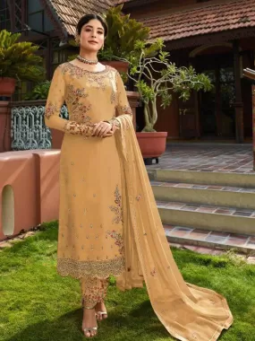 Odette Women Mustard Color Georgette Straight Semi Stitched Salwar Kameez