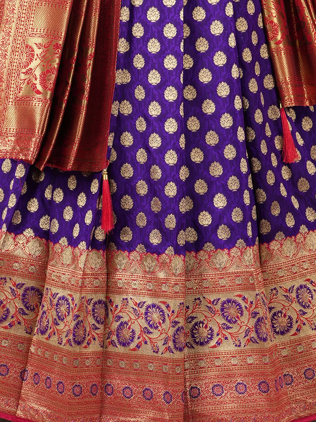 Odette Women Purple Banarasi Silk Woven Stitched Gown