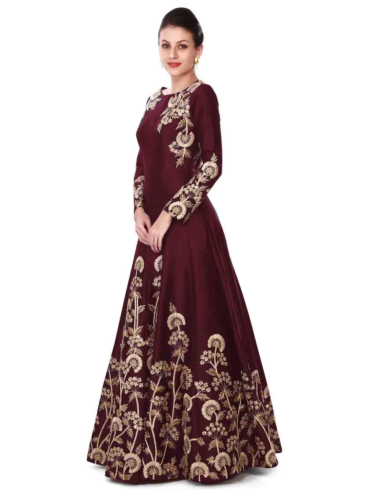 Odette Women Stunning Tafetta Silk Maroon Semi Stitched Gown