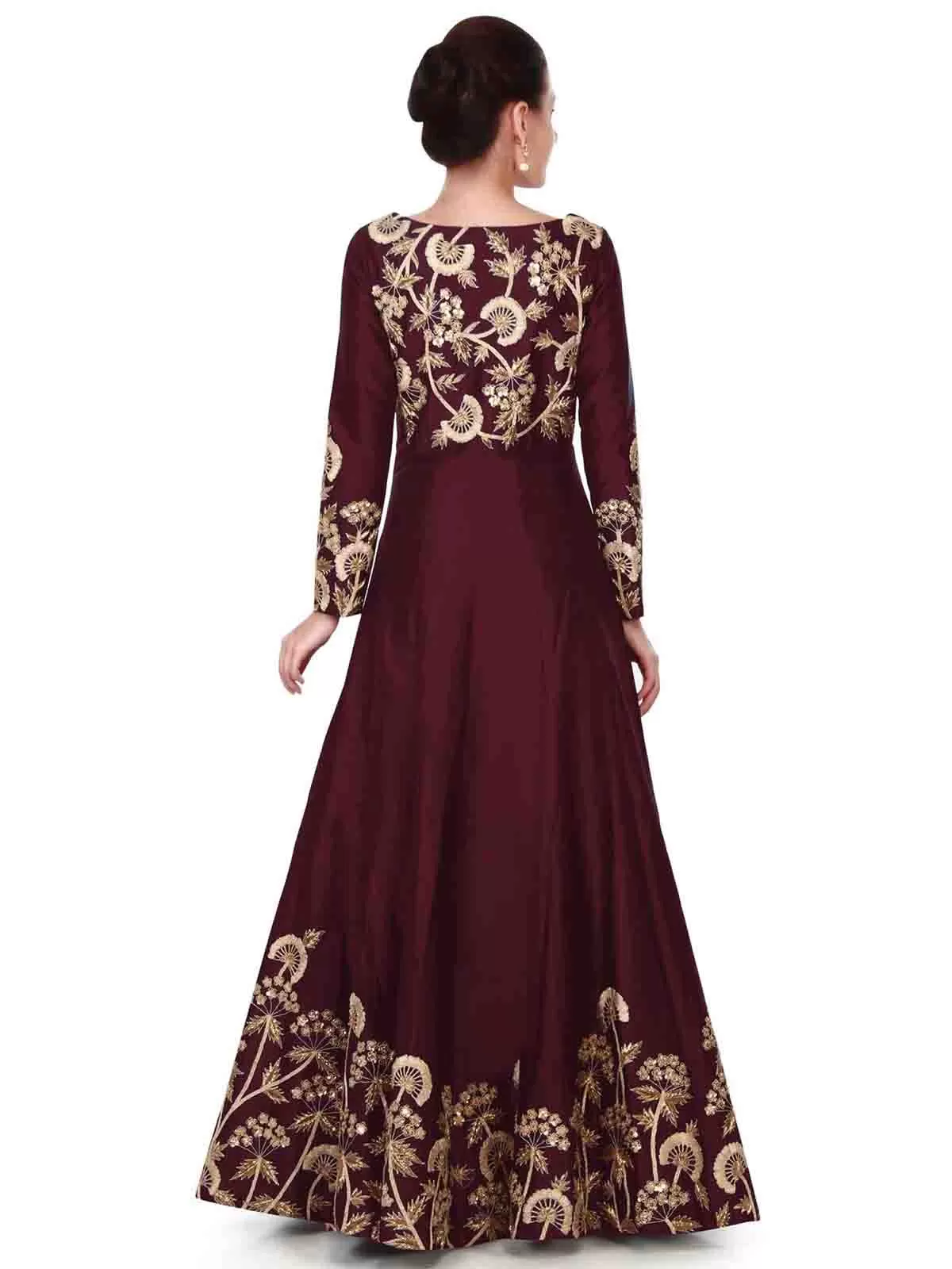 Odette Women Stunning Tafetta Silk Maroon Semi Stitched Gown