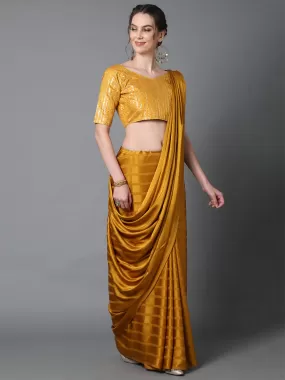 Odette Women Yellow Casual Georgette And Satin Solid Saree With Unstitched Blouse