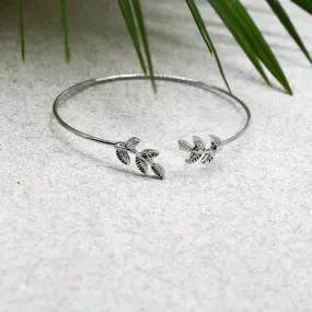 Open Cuff Leaves Silver Bracelet