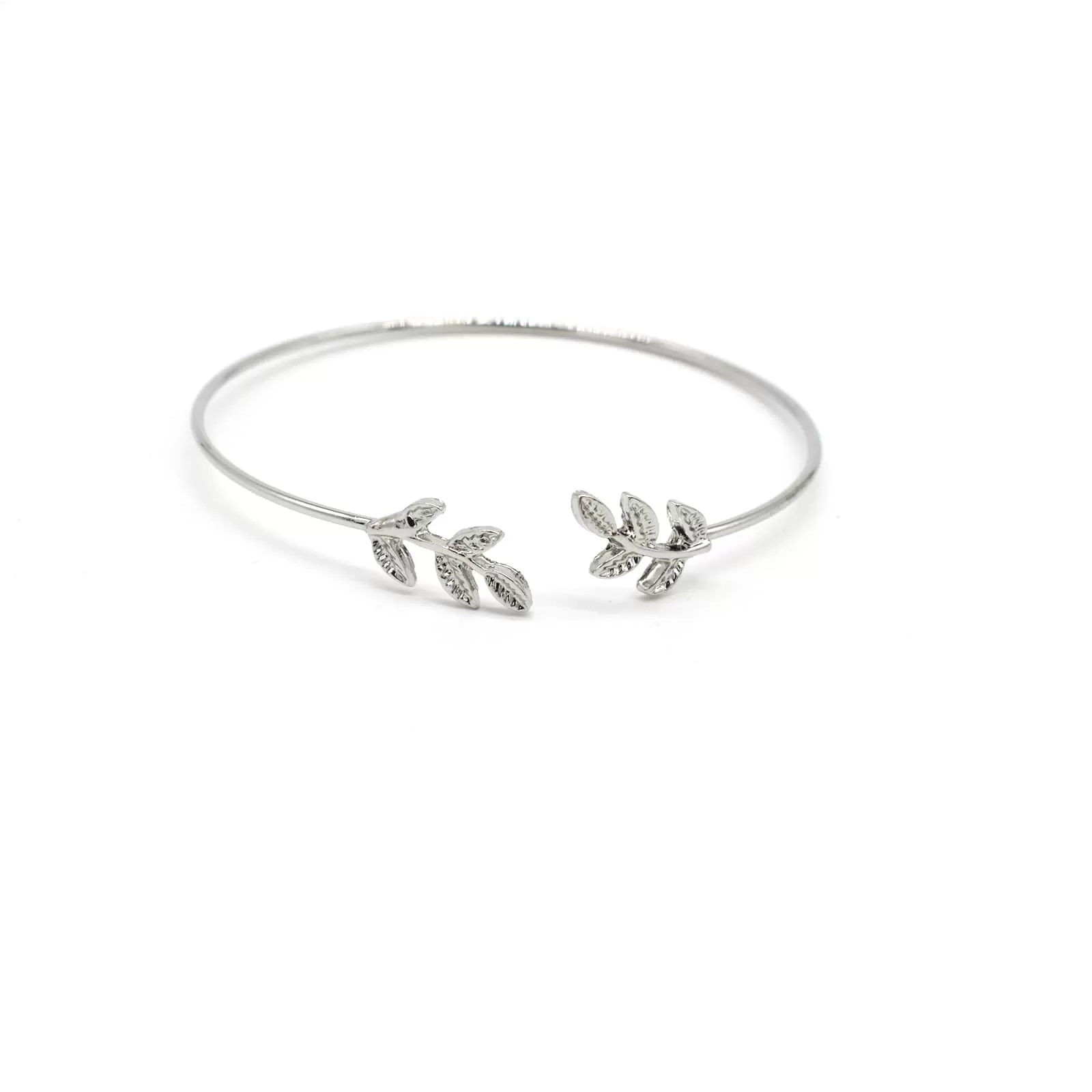 Open Cuff Leaves Silver Bracelet