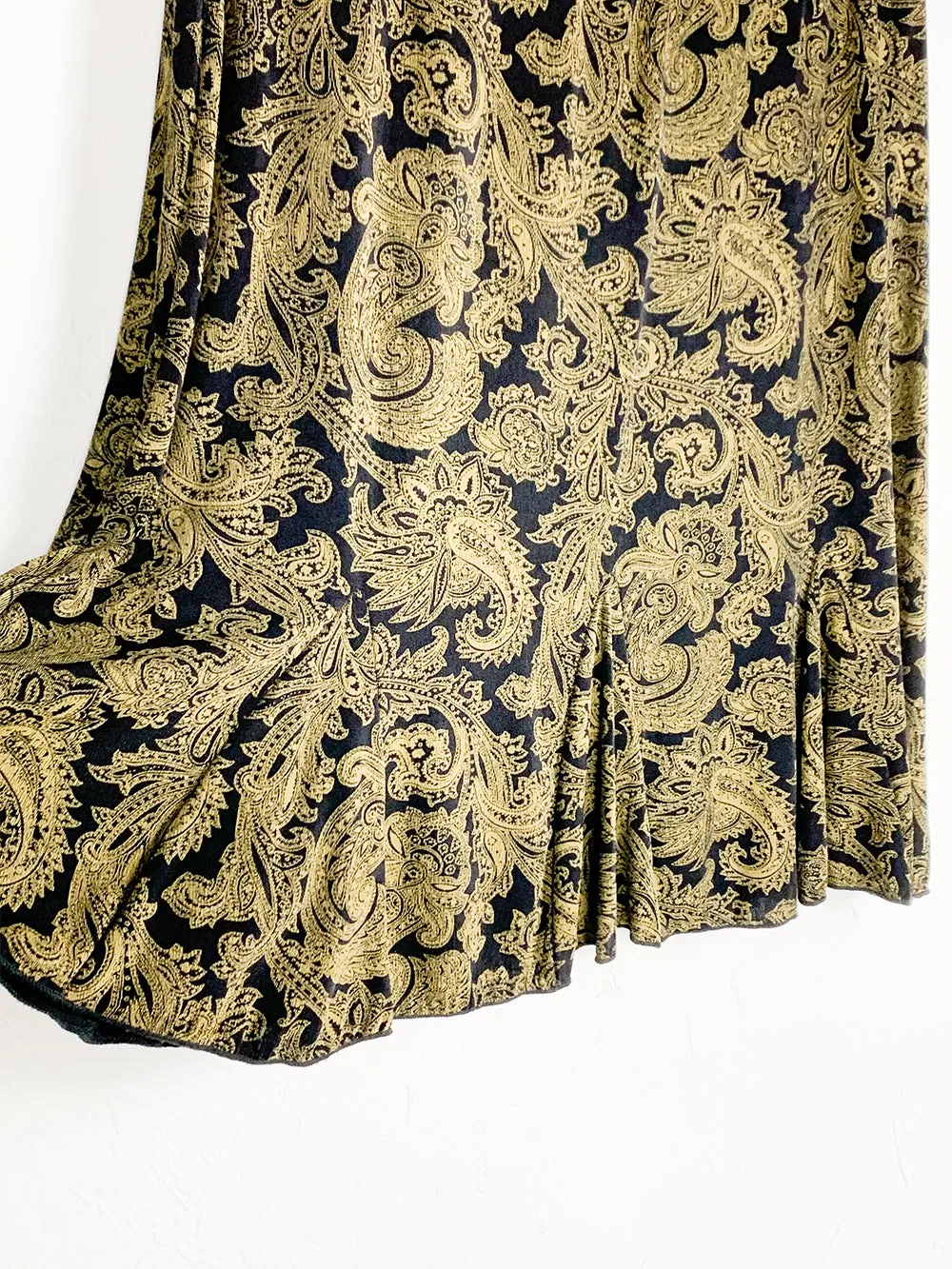 Paisley Black and Tan Kick Pleat Skirt