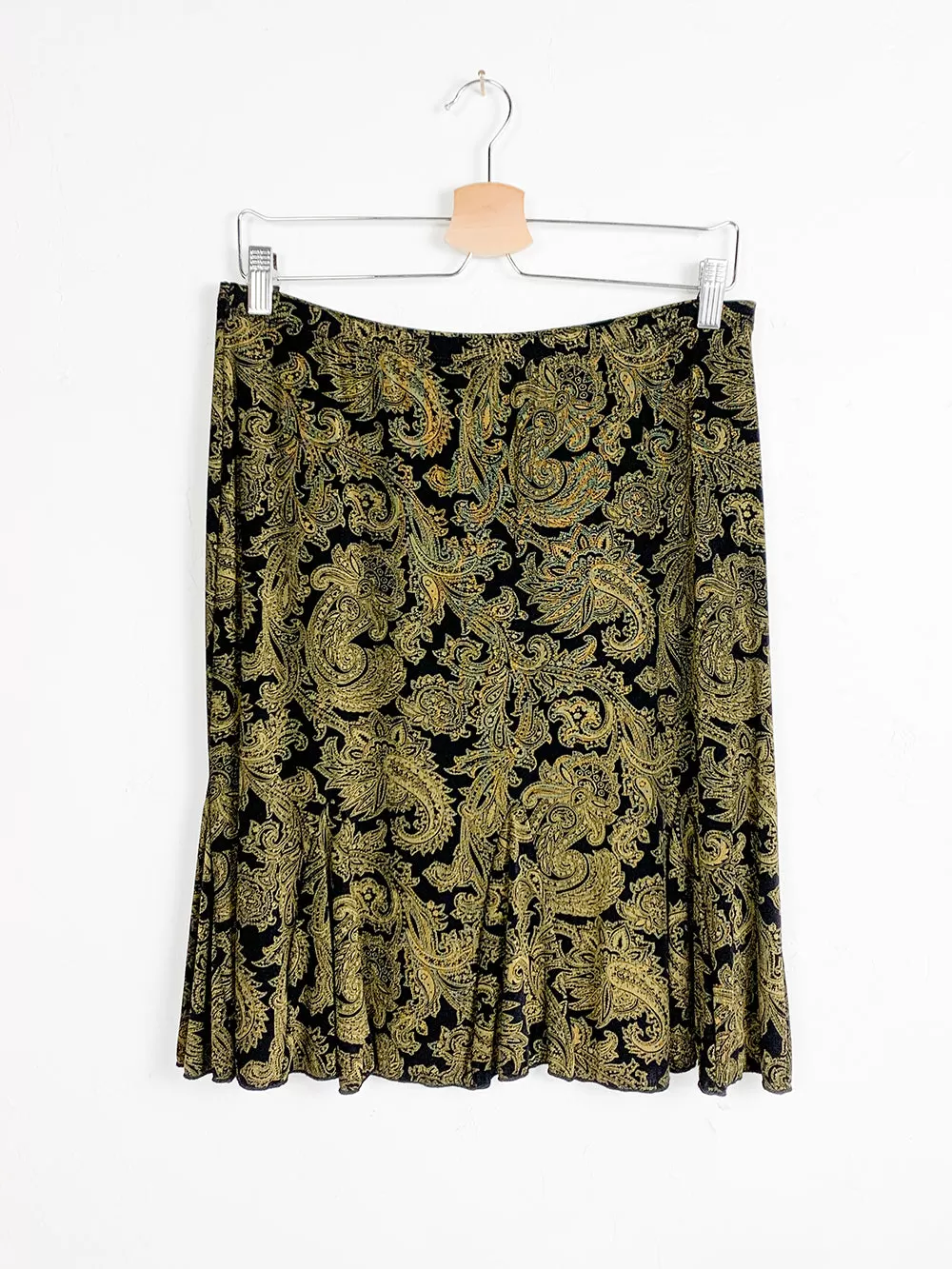 Paisley Black and Tan Kick Pleat Skirt