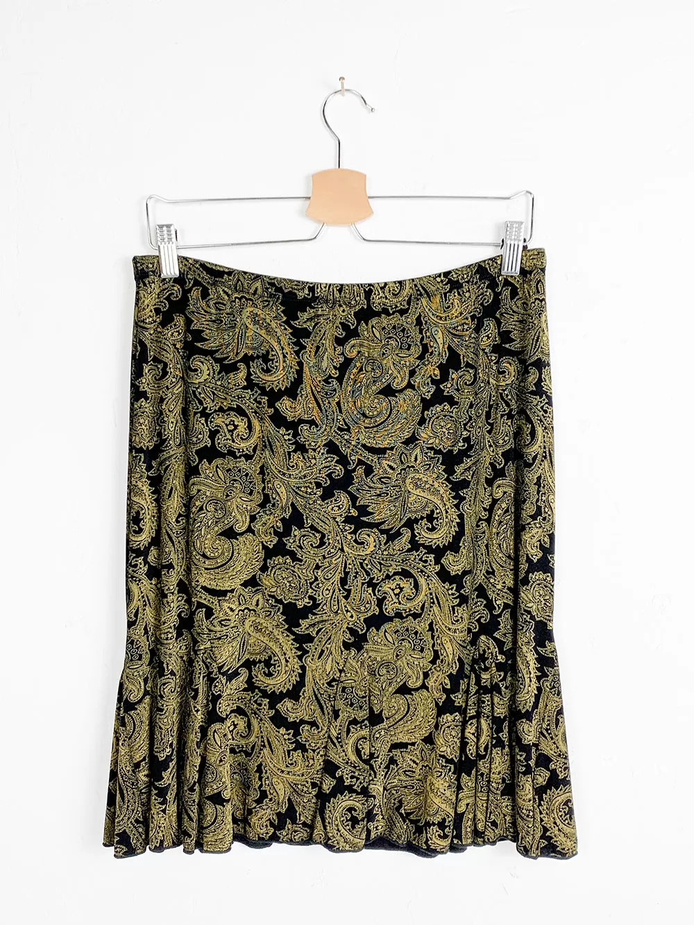 Paisley Black and Tan Kick Pleat Skirt