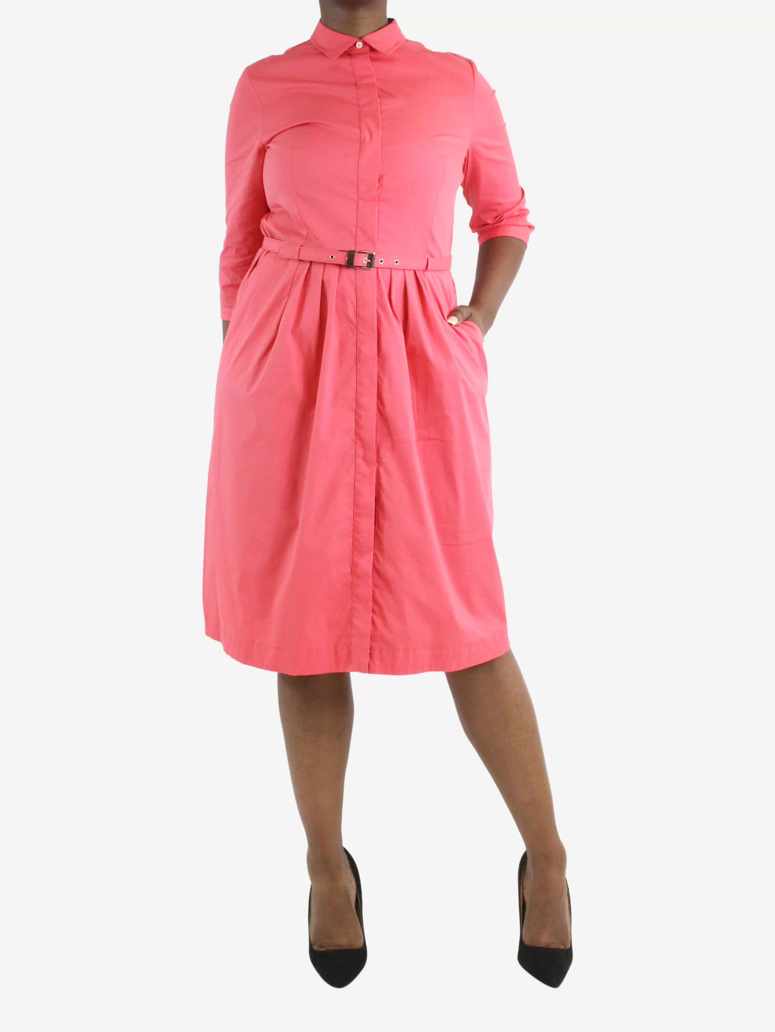 Pink belted shirt dress - size IT 46