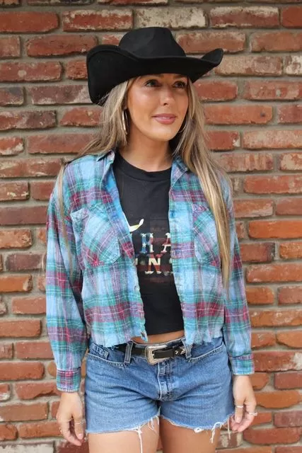 Pink Floyd Acid Wash Cropped Flannel