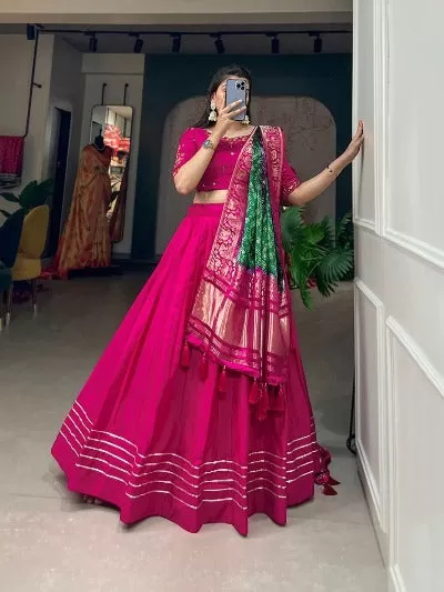 Pink Pure Cotton Stitched Lehenga Choli With Unstitched Blouse