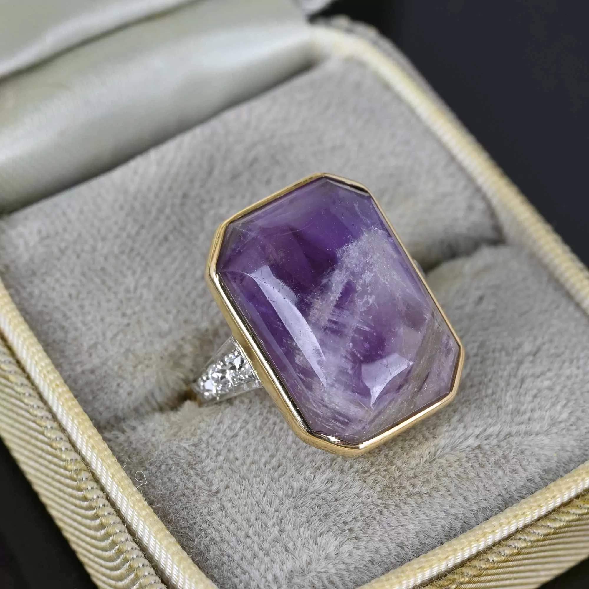 Platinum Diamond Natural Amethyst Ring in 14K Gold